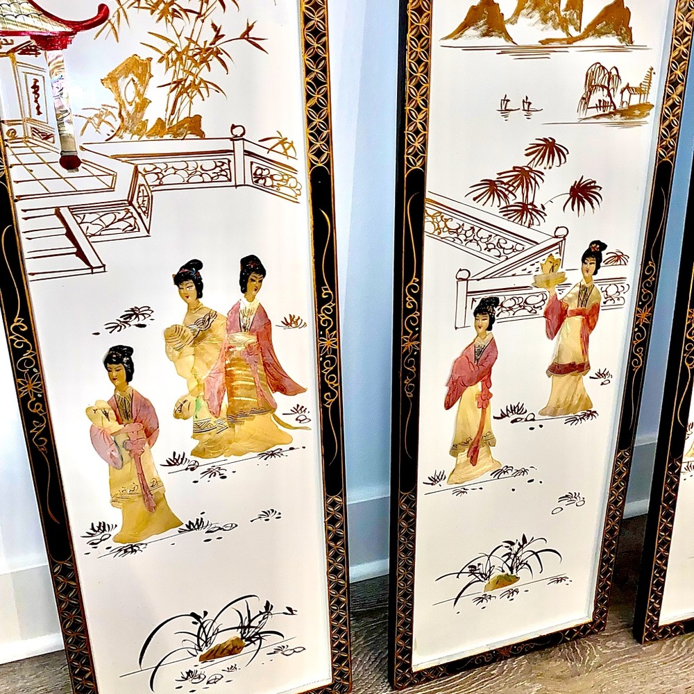 Set of 3 Ivory Chinese Decor